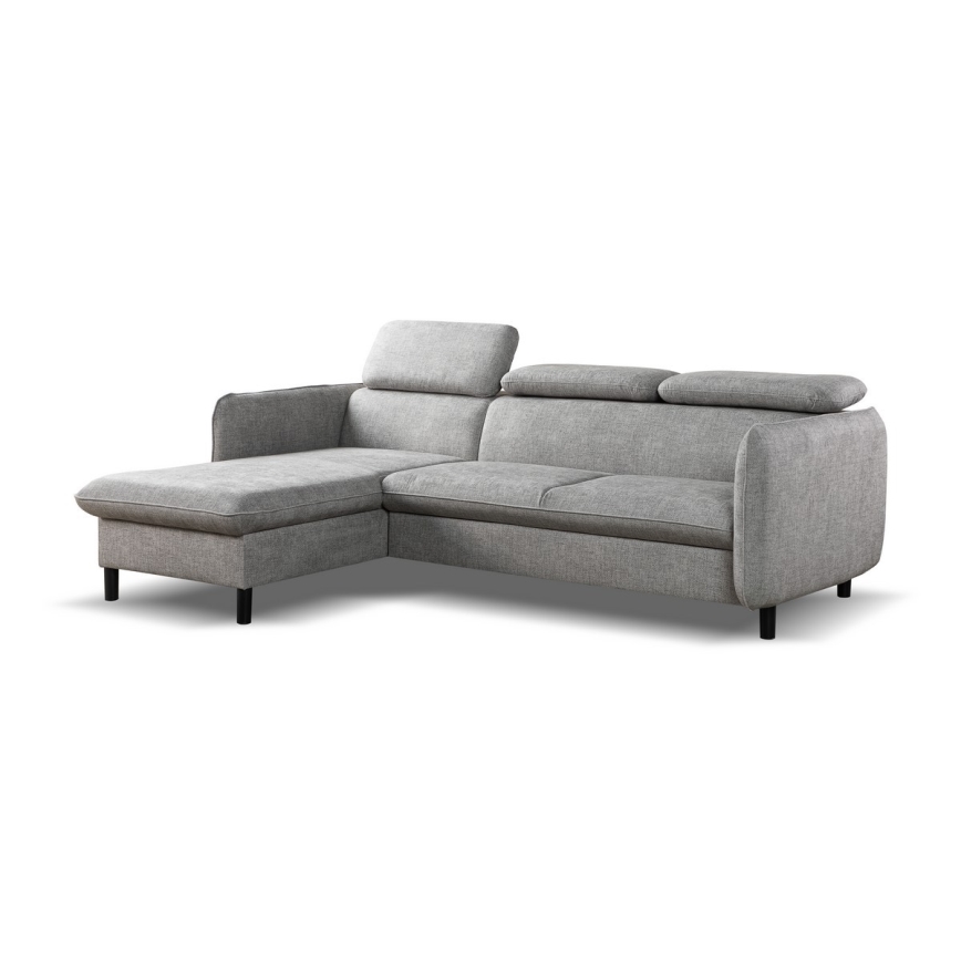 Rozkladacia rohová sedacia súprava do tvaru L s úložným priestorom NISA, sivá, ľavé prevedenie