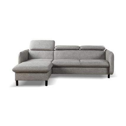 Rozkladacia rohová sedacia súprava do tvaru L s úložným priestorom NISA, sivá, ľavé prevedenie