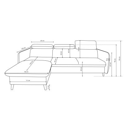 Rozkladacia rohová sedacia súprava do tvaru L s úložným priestorom NISA, sivá, ľavé prevedenie