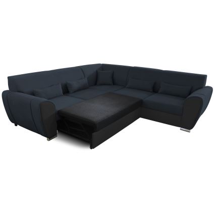 Rozkladacia rohová sedacia súprava s úložným priestorom v tvare L VISEU pravá antracit/čierna