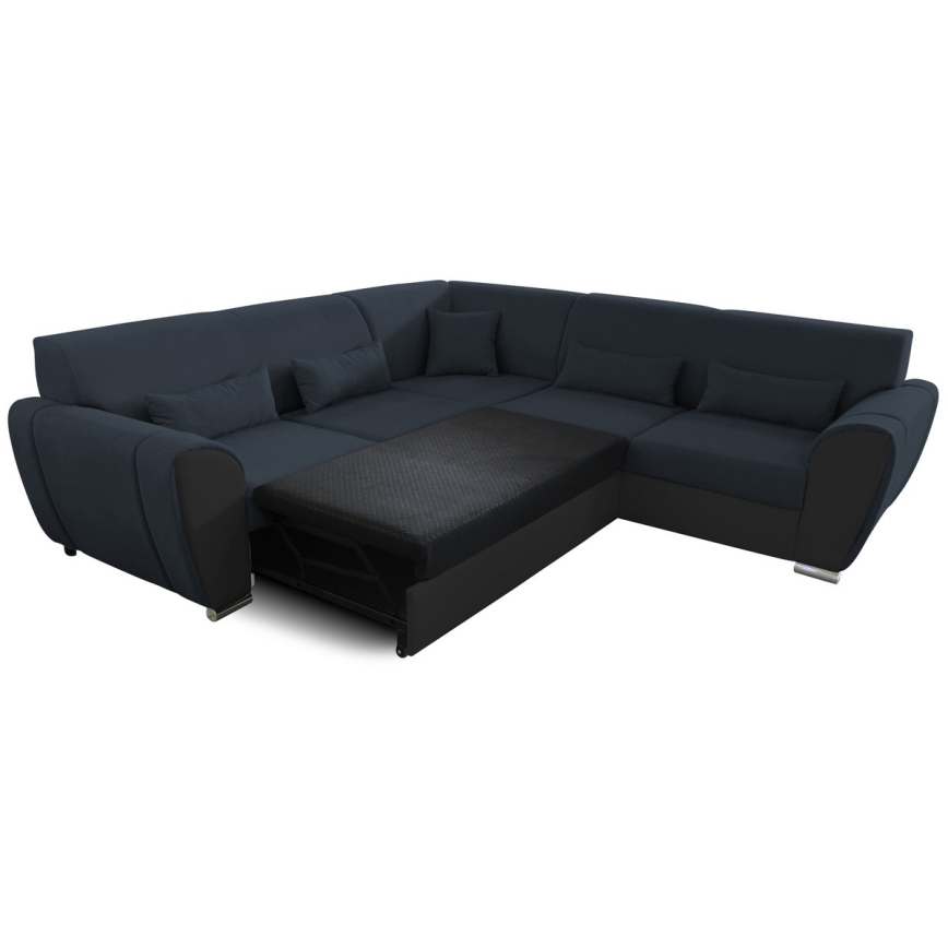 Rozkladacia rohová sedacia súprava s úložným priestorom v tvare L VISEU pravá antracit/čierna