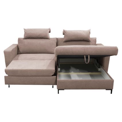 Rozkladacia rohová sedacia súprava HORTA do tvaru L, pravá, ružová, s úložným priestorom