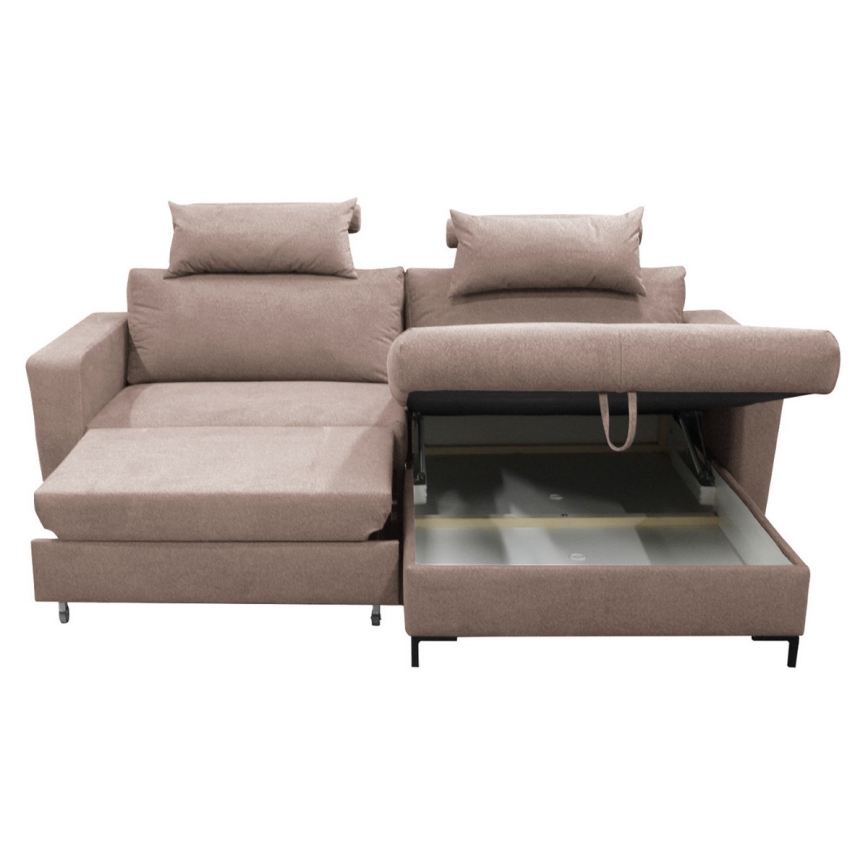 Rozkladacia rohová sedacia súprava HORTA do tvaru L, pravá, ružová, s úložným priestorom