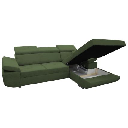 Rozkladacia rohová sedacia súprava s úložným priestorom do L CASTELO pravá zelená