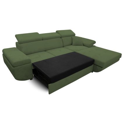 Rozkladacia rohová sedacia súprava s úložným priestorom do L CASTELO pravá zelená