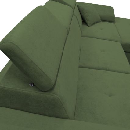 Rozkladacia rohová sedacia súprava s úložným priestorom do L CASTELO pravá zelená