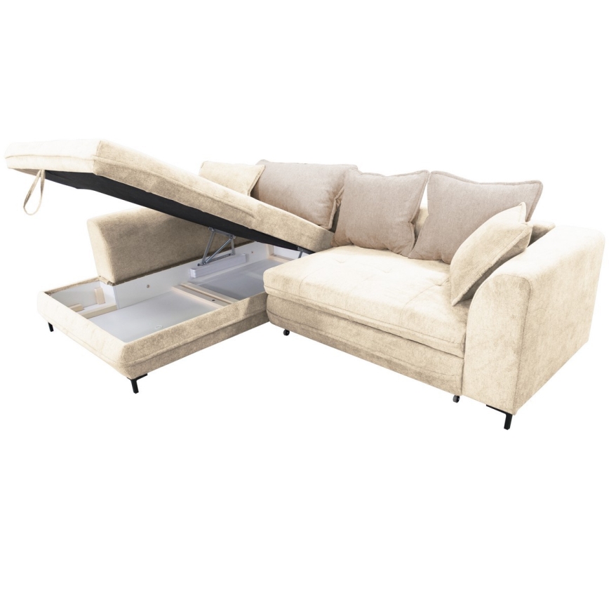 Rozkladacia rohová sedacia súprava s úložným priestorom v tvare L LAGOA ľavá béžová/hnedá