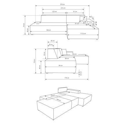 Rozkladacia rohová sedacia súprava s úložným priestorom do tvaru L TERAMO pravá béžová