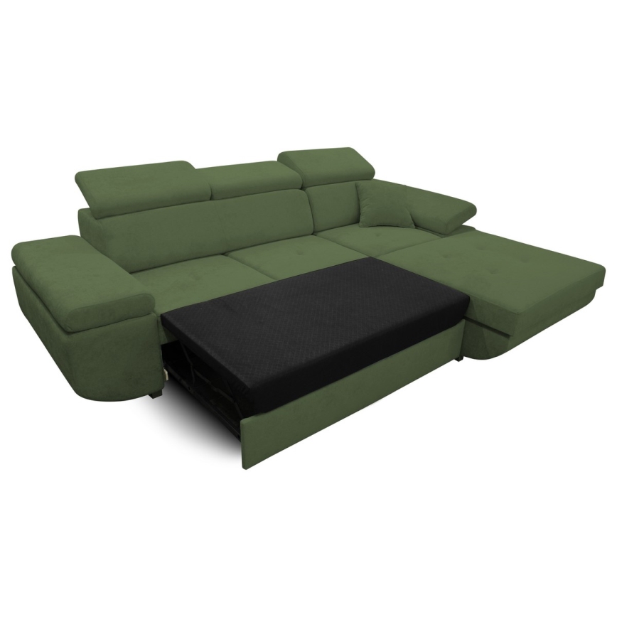 Rozkladacia rohová sedacia súprava s úložným priestorom v tvare L CASTELO, pravostranné prevedenie, zelená
