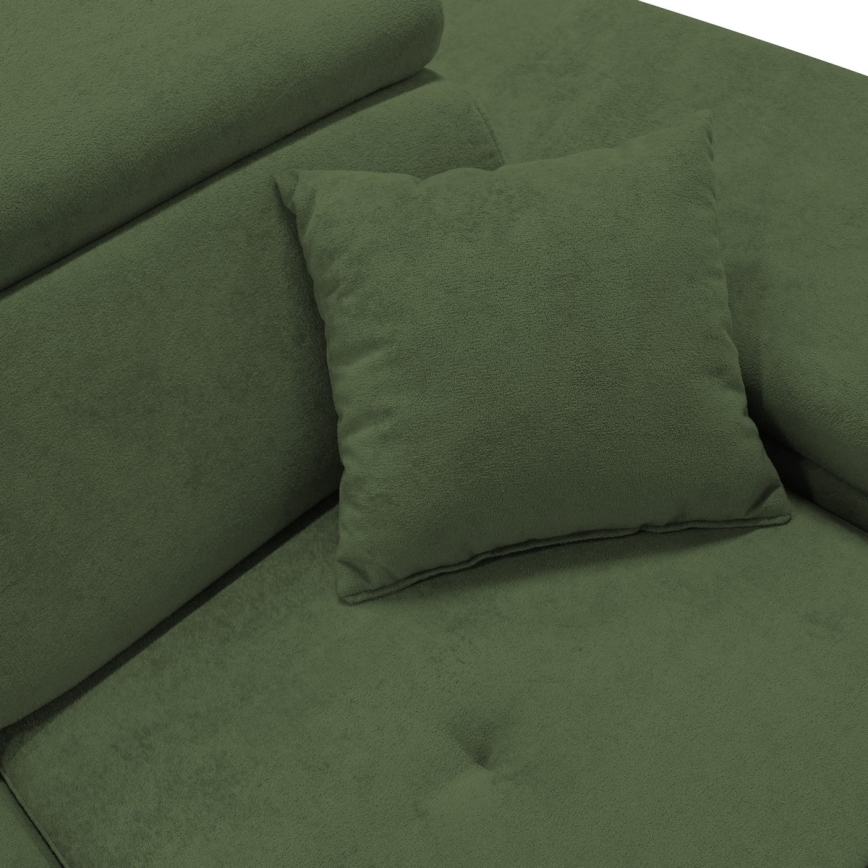 Rozkladacia rohová sedacia súprava s úložným priestorom v tvare L CASTELO, pravostranné prevedenie, zelená