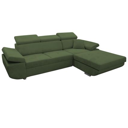 Rozkladacia rohová sedacia súprava s úložným priestorom v tvare L CASTELO, pravostranné prevedenie, zelená