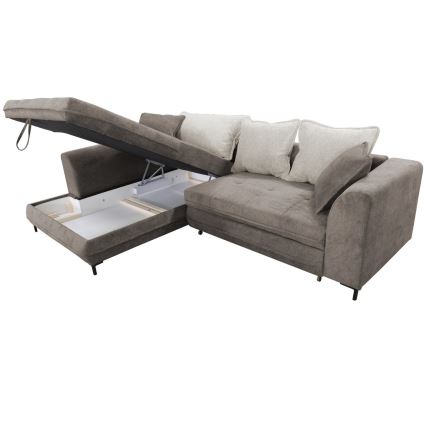 Rozkladacia rohová sedacia súprava s úložným priestorom v tvare L LAGOA ľavá taupe/šedá