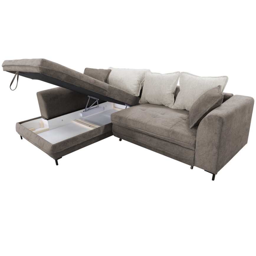 Rozkladacia rohová sedacia súprava s úložným priestorom v tvare L LAGOA ľavá taupe/šedá