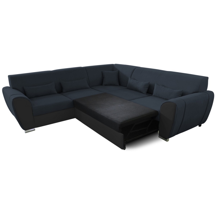 Rozkladacia rohová sedacia súprava s úložným priestorom v tvare L VISEU ľavá antracit/čierna
