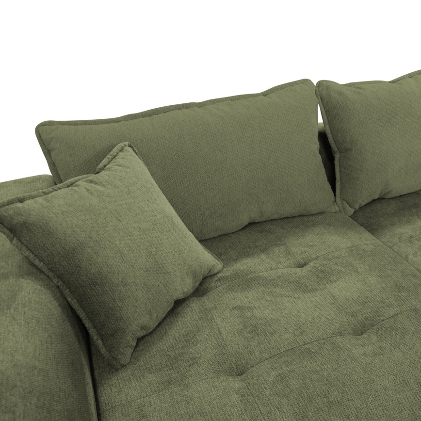 Rozkladacia rohová sedacia súprava v tvare L s úložným priestorom LAGOA, ľavé prevedenie, zelená