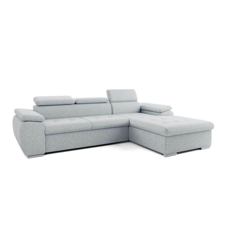 Rozkladacia rohová sedacia súprava v tvare L s úložným priestorom PADUA sivá pravá