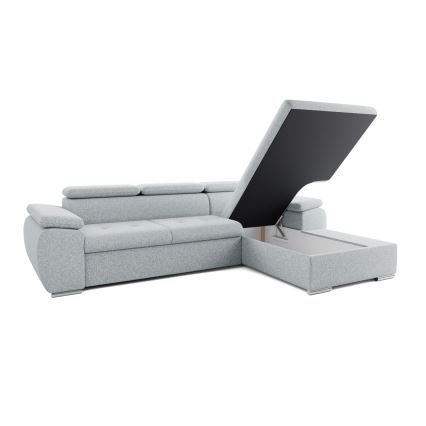 Rozkladacia rohová sedacia súprava v tvare L s úložným priestorom PADUA sivá pravá