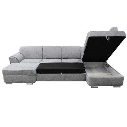 Rozkladacia rohová sedacia súprava v tvare U SERPA, pravostranné prevedenie, elegantná sivá, s priestranným úložným priestorom
