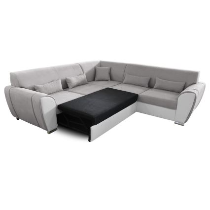 Rozkladacia rohová sedacia súprava VISEU do tvaru L s úložným priestorom, pravá, šedá/biela