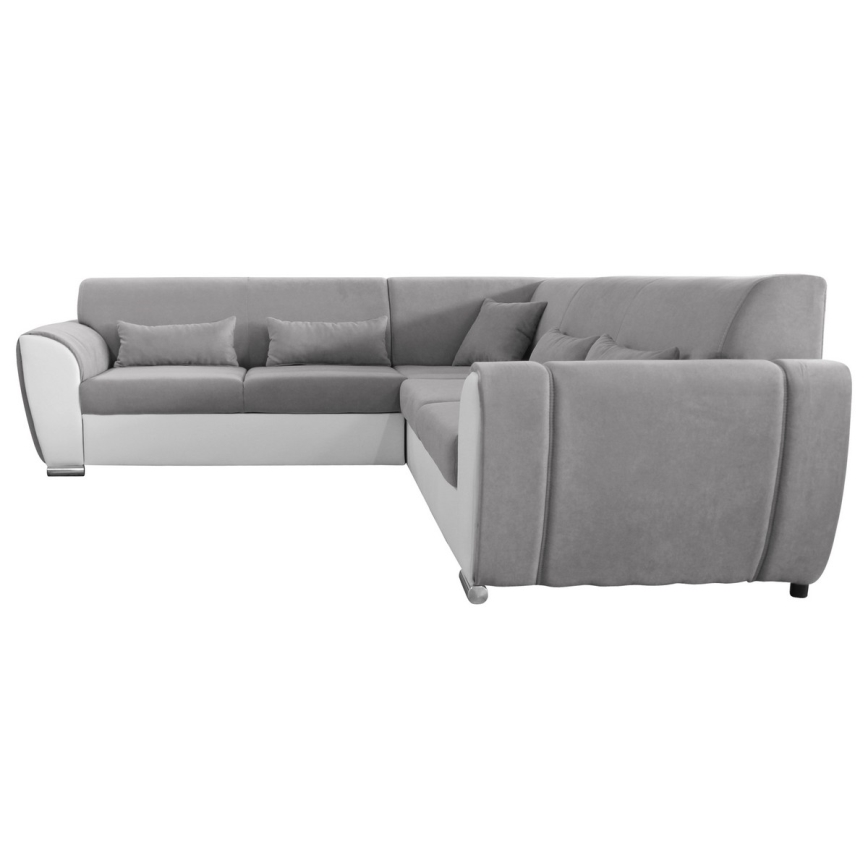 Rozkladacia rohová sedacia súprava VISEU do tvaru L s úložným priestorom, pravá, šedá/biela
