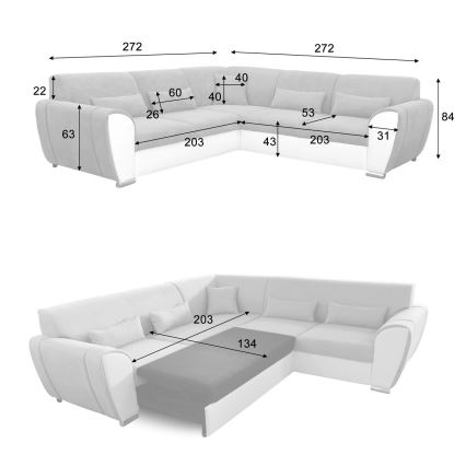 Rozkladacia rohová sedacia súprava VISEU do tvaru L, pravé prevedenie, sivá/čierna, s úložným priestorom