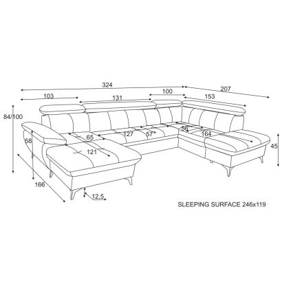 Rozkladacia rohová sedacia súprava s úložným priestorom do U CATANIA pravá hnedá