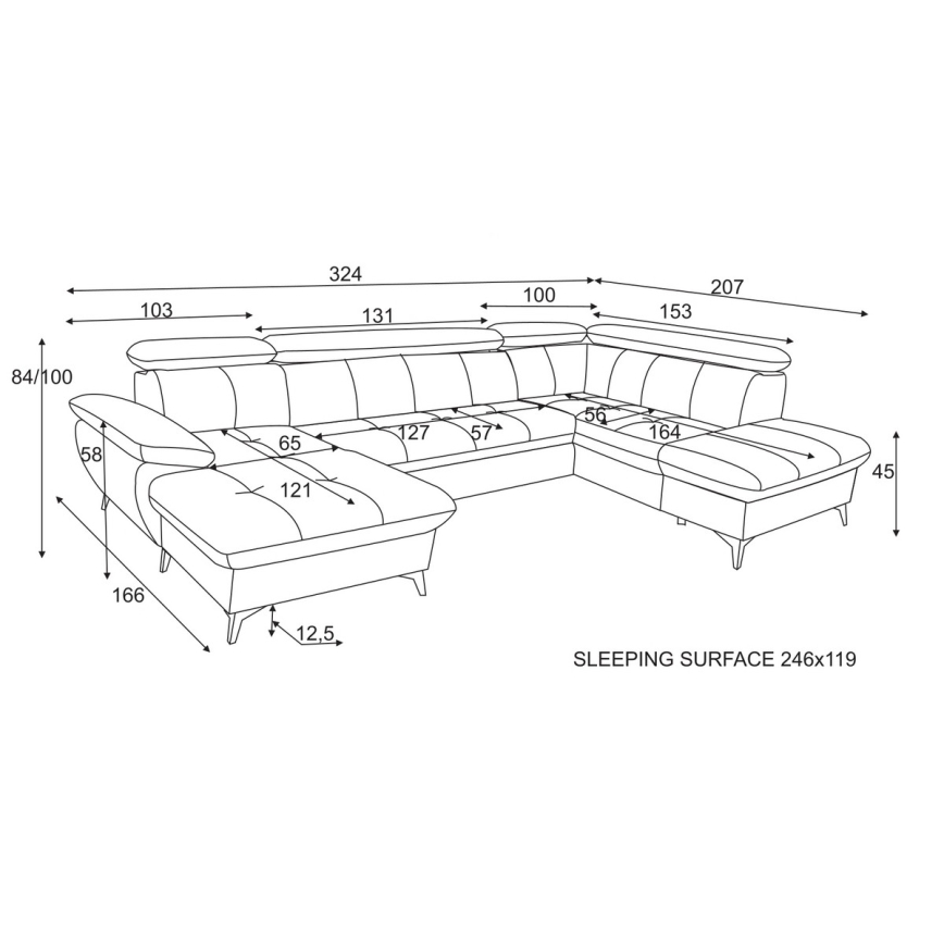 Rozkladacia rohová sedacia súprava s úložným priestorom do U CATANIA pravá hnedá