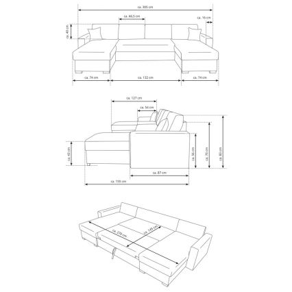 Rozkladacia sedacia súprava do U JANISE s úložným priestorom, sivá