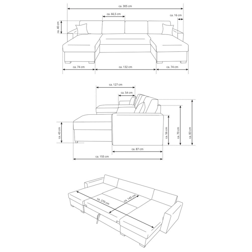Rozkladacia sedacia súprava do U JANISE s úložným priestorom, sivá
