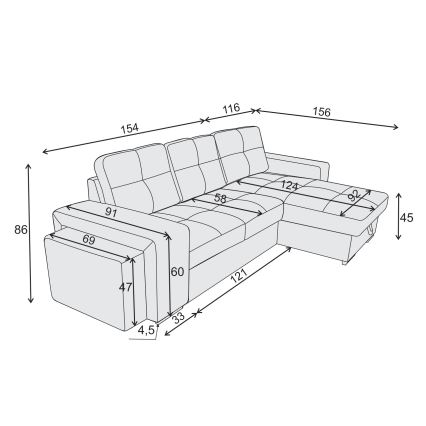 Rozkladacia sedačka s úložným priestorom a taburetom PALERMO čierna pravá