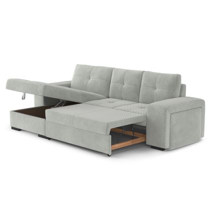 Rozkladacia sedačka s úložným priestorom a taburetom PALERMO, svetlosivá, ľavé prevedenie