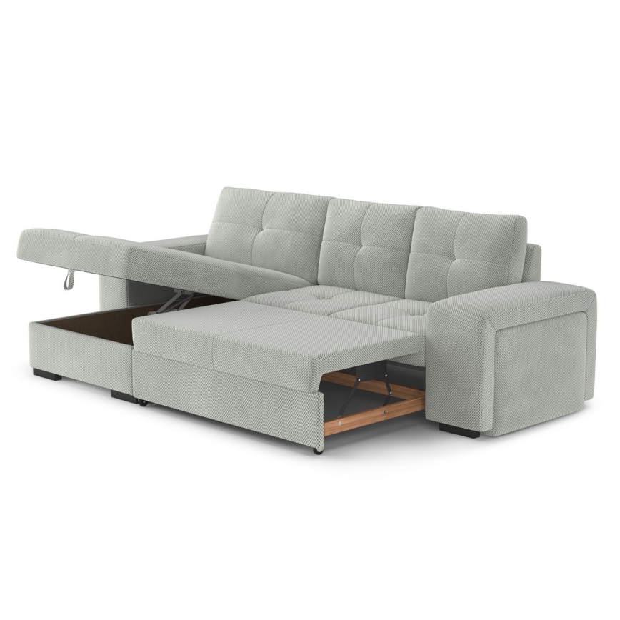 Rozkladacia sedačka s úložným priestorom a taburetom PALERMO, svetlosivá, ľavé prevedenie