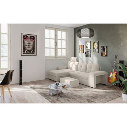 Rozkladacia sedačka s úložným priestorom a taburetom PALERMO, svetlosivá, ľavé prevedenie