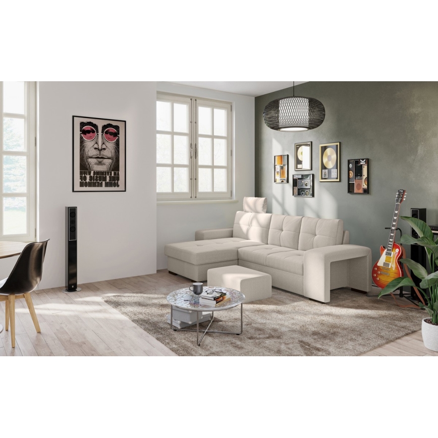 Rozkladacia sedačka s úložným priestorom a taburetom PALERMO, svetlosivá, ľavé prevedenie