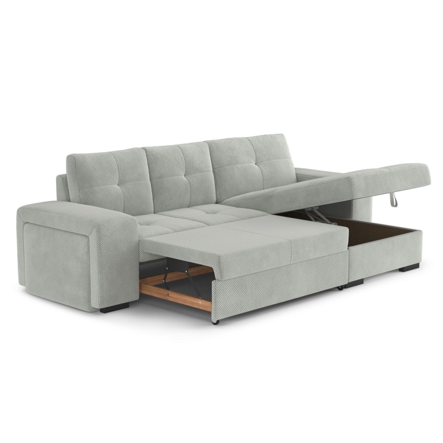 Rozkladacia sedačka s úložným priestorom a taburetom PALERMO svetlosivá pravá