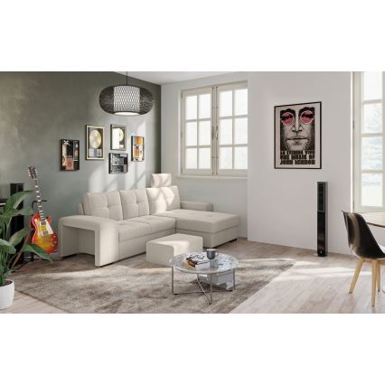 Rozkladacia sedačka s úložným priestorom a taburetom PALERMO svetlosivá pravá