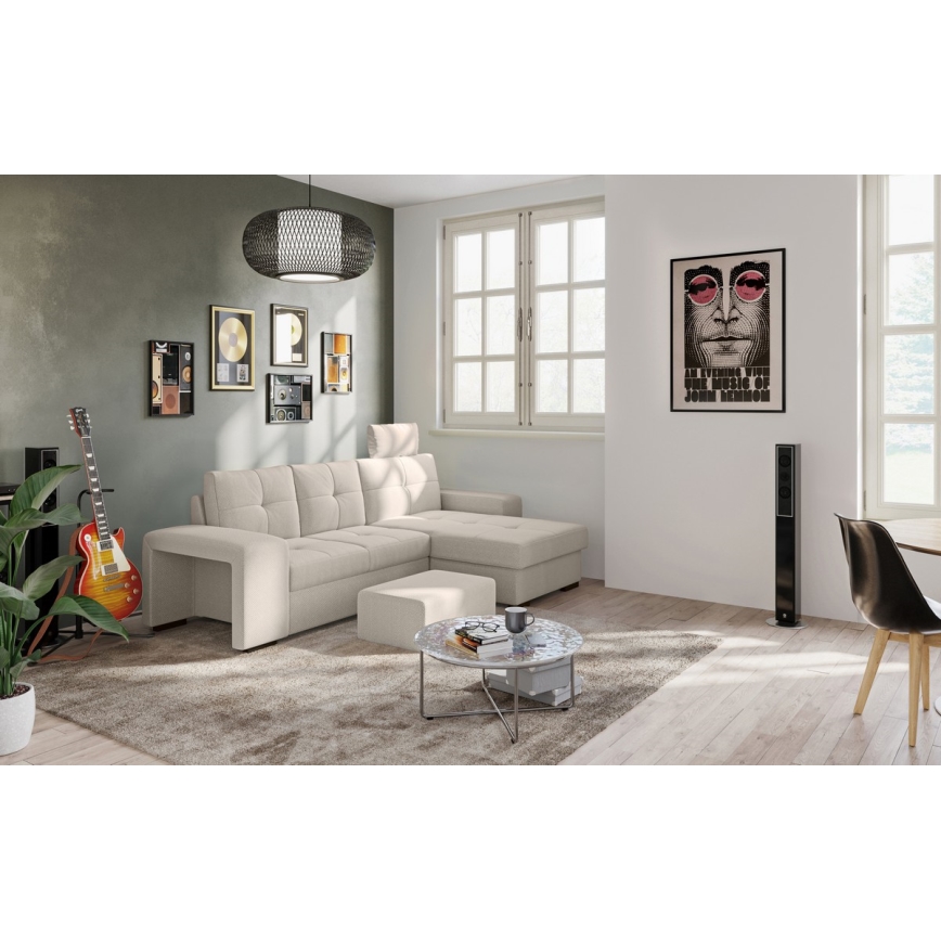 Rozkladacia sedačka s úložným priestorom a taburetom PALERMO svetlosivá pravá