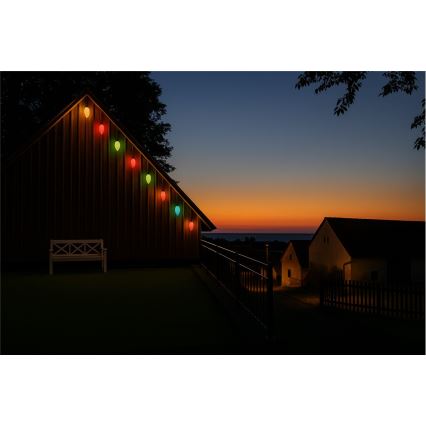 Rozšíriteľný LED vonkajší svetelný reťazec CONE FILAMENT 20xE10, 14 m, farebný / teplá biela, IP44, Vyrobené v ČR