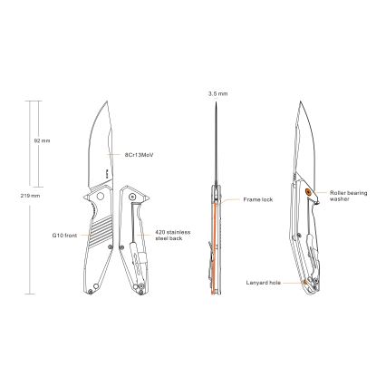 Ruike RUD191B - Zatvárací vreckový nôž 21,9 cm čierna
