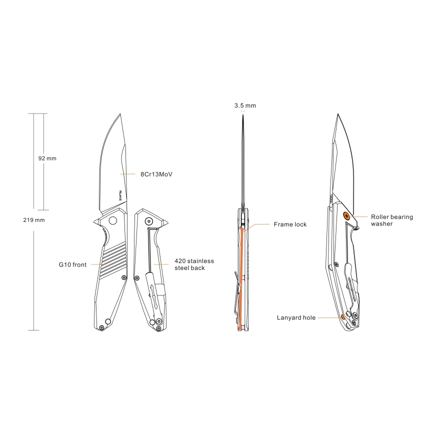 Ruike RUD191B - Zatvárací vreckový nôž 21,9 cm čierna