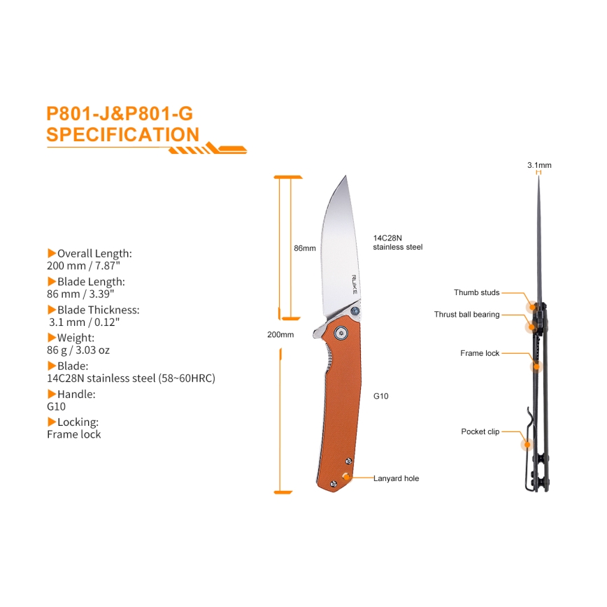 Ruike RUP801G - Zatvárací vreckový nôž 20 cm zelená