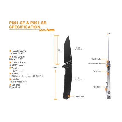 Ruike RUP801SF - Zatvárací vreckový nôž 20 cm strieborná