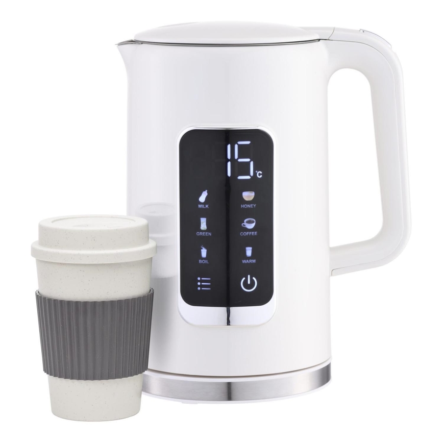 Rýchlovarná kanvica s LCD displejom 1,7 l 2200W/230V biela + cestovný hrnček 450 ml