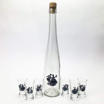 Sada 1x  0,5l sklenená fľaša  a 6x pohár na panáky číra