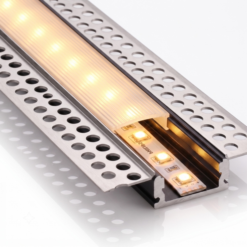 SADA 1x LED pás so snímačom pohybu FLEX LED/3,6W/4xAA 2 m + 2x zapustené profily 1 m strieborná/biela