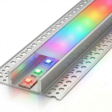 SADA 1x LED RGBW Stlmiteľný pásik DIGITAL LED/9,6W/230V 3 m + 3x zapustený profil 1 m strieborná/biela + diaľkové ovládanie