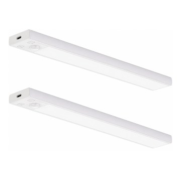Sada 2 ks LED nabíjateľné osvetlenie nábytku so senzorom pohybu a súmraku VIRO LED/1,2W/3,7V 800 mAh 3000/4000/6500K 30 cm biela