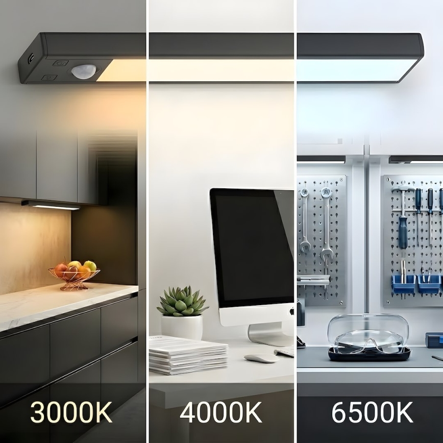 Sada 2x nabíjateľných LED svietidiel do nábytku s pohybovým a súmrakovým senzorom VIRO LED/1W/3,7V 800 mAh 3000/4000/6500K 20 cm čierna