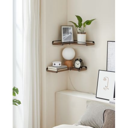 Sada 2 ks nástenných políc SHELFY 40 × 10 × 29 cm hnedá/čierna