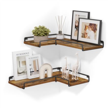 Sada 2 ks nástenných políc SHELFY 40 × 10 × 29 cm hnedá/čierna